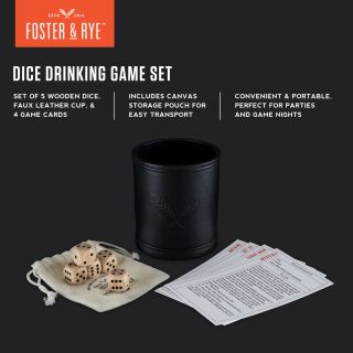 Wood Dice & Faux Leather Dice Cup Drinking Game Set by Foster & Ryeâ„¢