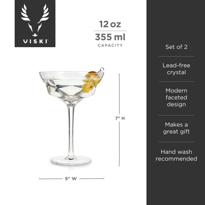 Viski Crystal Faceted Martini Glass - Thumbnail 5